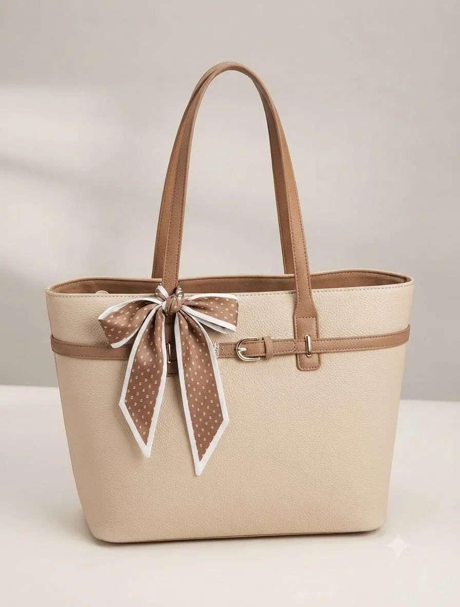 Scarf Detail Tote - Cream