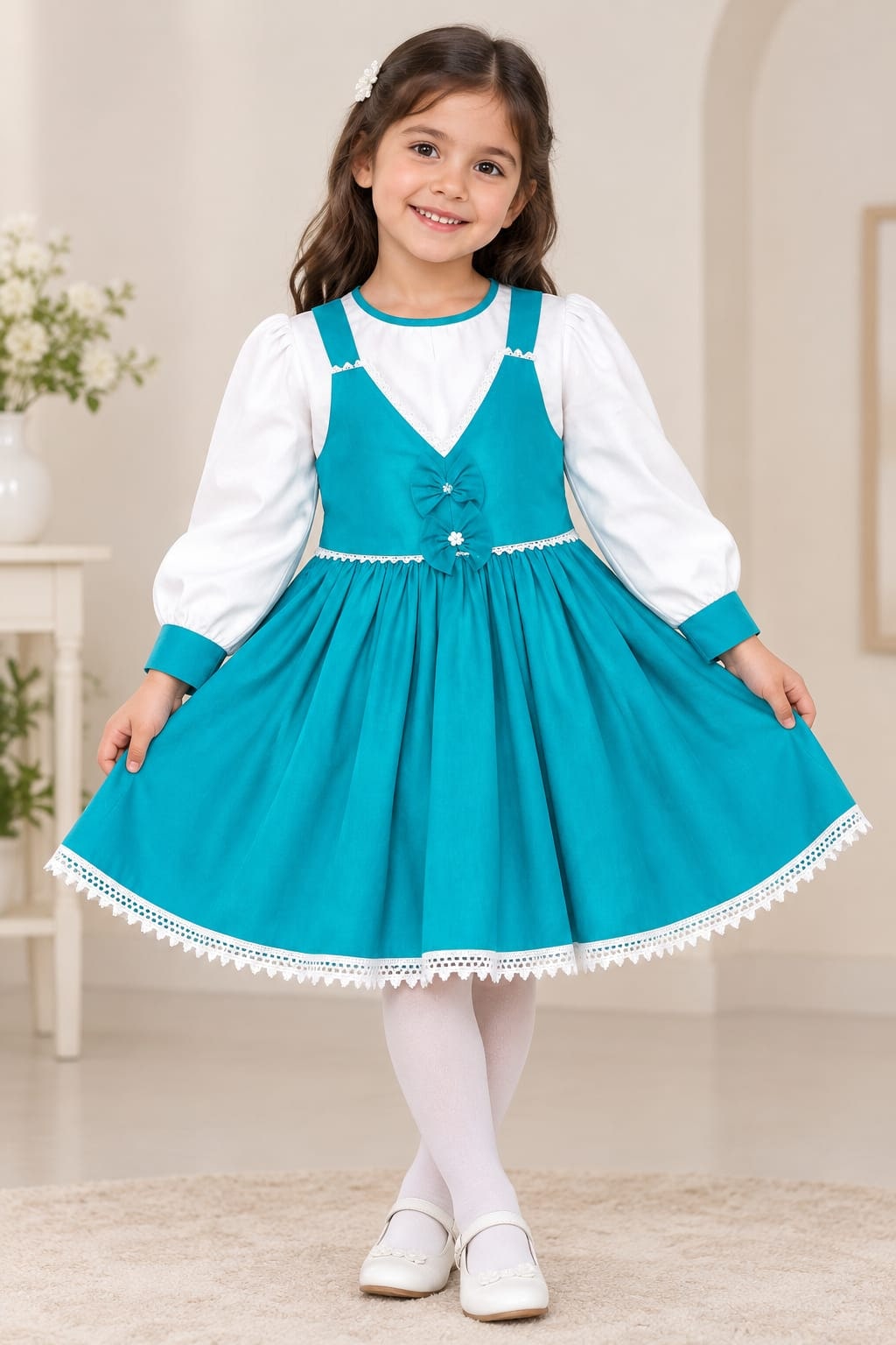 Customized Girls Teal Party Dress - Alnafay Collection